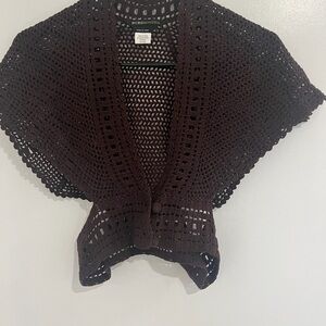 Y2K BCBGMAXAZRIA Brown Crochet Crop Top Boho Button Front Open Knit Indie XS